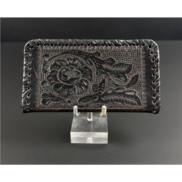 Tooled Leather Cowboy Checkbook Cover Wallet