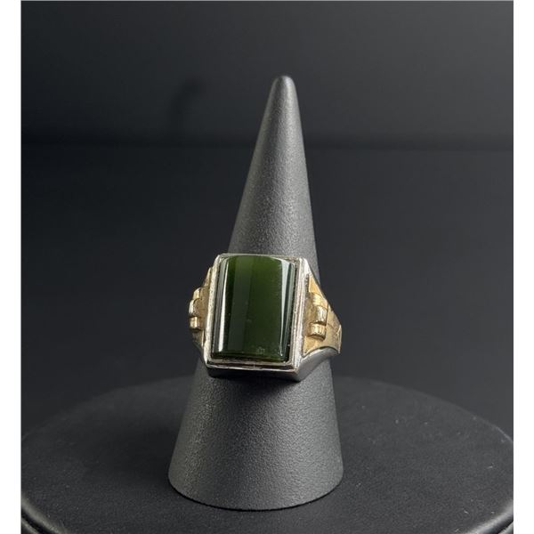 10k Gold Sterling Silver Jade Ring