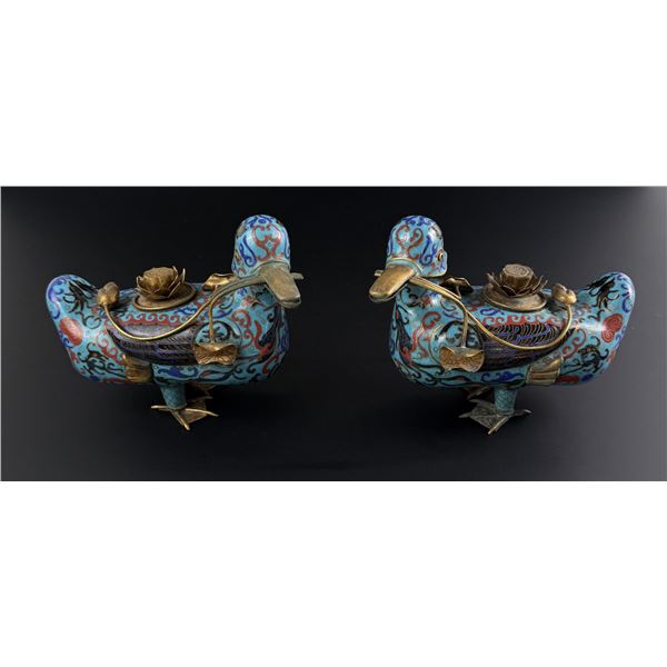 Chinese Cloisonne Enamel Duck Form Censers