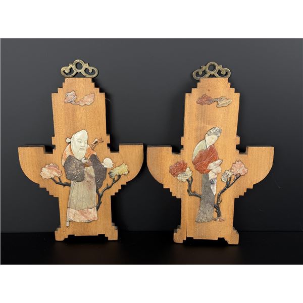 Chinese Wooden Soapstone Wall Plaques