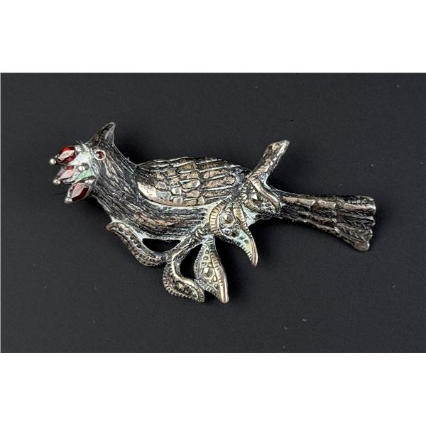 Sterling Silver Garnet Bird Brooch