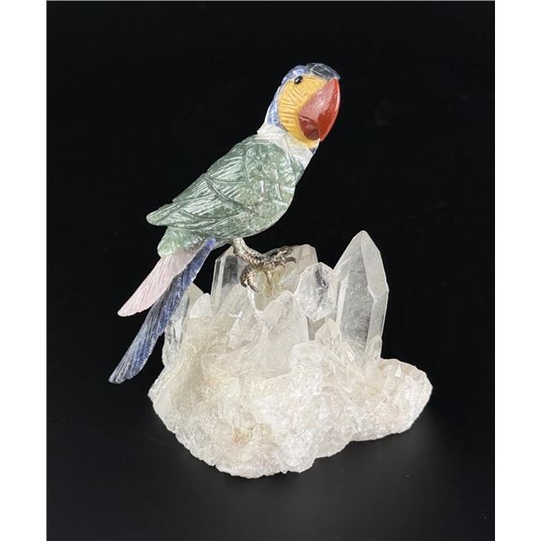 Carved Sodalite and Quartz Parrot Figurine