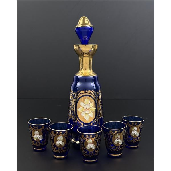 Bohemian Cobalt Glass Decanter Set
