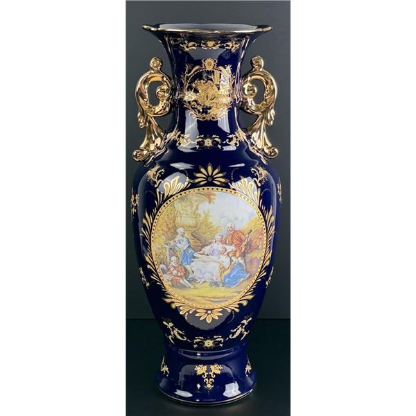 Limoges Porcelain Cobalt Courting Vase
