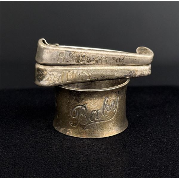 Sterling Silver Diaper Pins and Napkin Ring