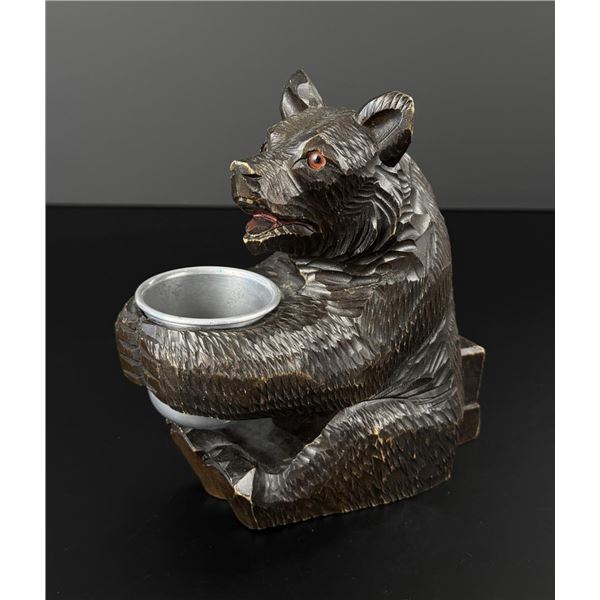 Black Forest Bear Wood Carved Match Holder