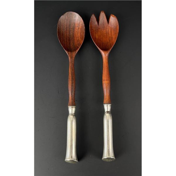Sterling Silver Wood Salad Serving Set