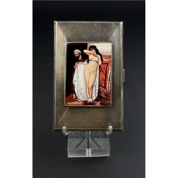 Erotic Nude Enamel Sterling Silver Cigarette Case