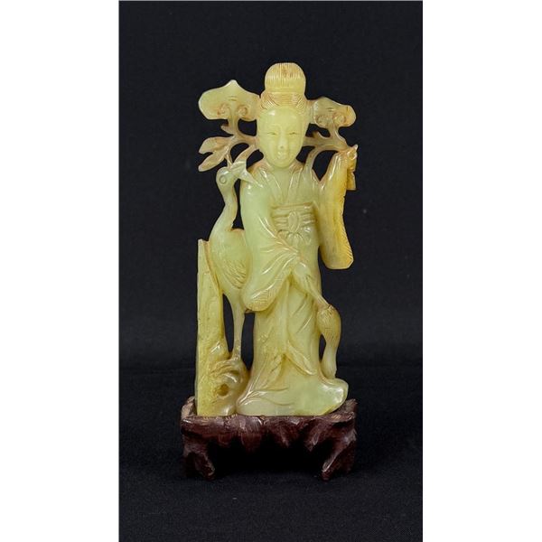 Chinese Serpentine Carved Guanyin Figure