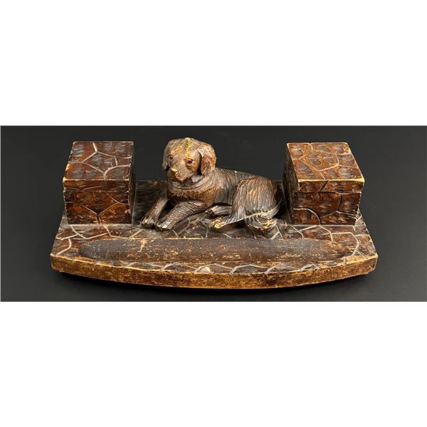 Black Forest German Dog Inkwell Pen Stand