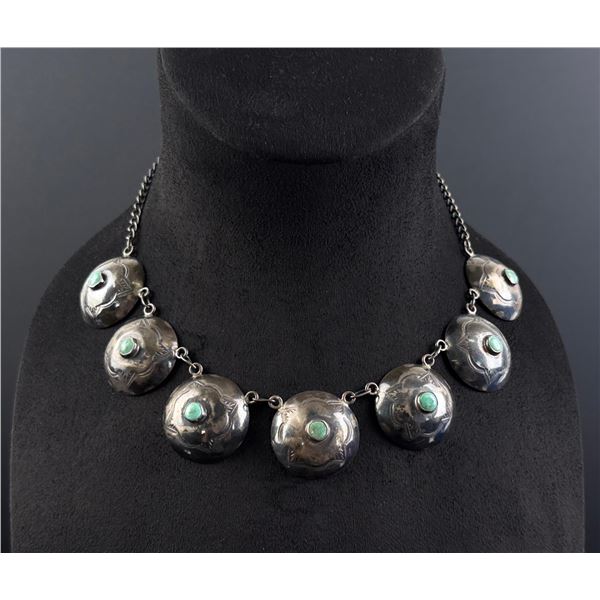 Navajo Sterling Silver Turquoise Concho Necklace
