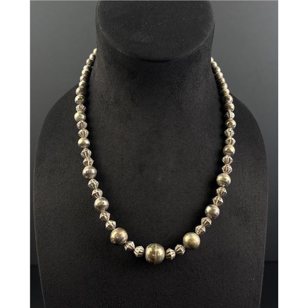 Navajo Sterling Silver Bench Bead Necklace