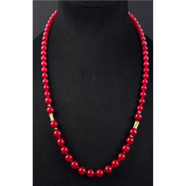 Chinese Carved Rhodonite 14k Gold Necklace
