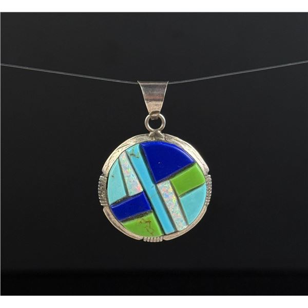 Navajo Sterling Turquoise Lapis Reversible Pendant