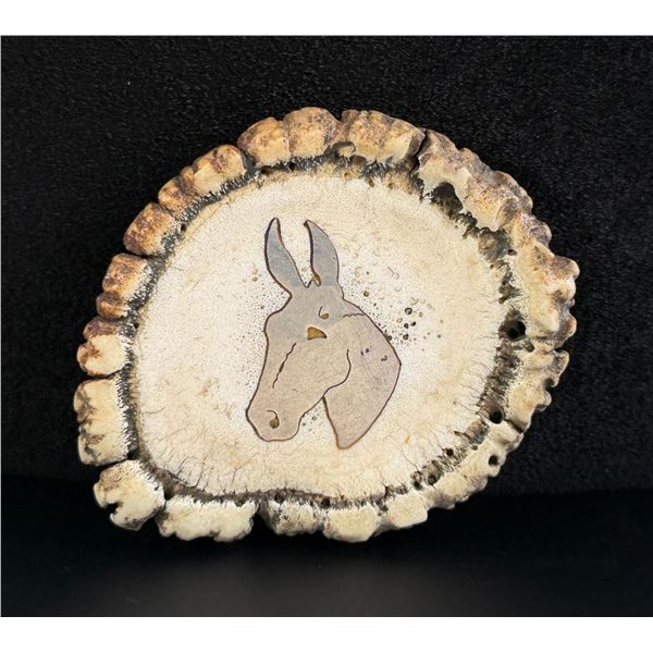 Elk Antler Rosette Mule Inlaid Belt Buckle