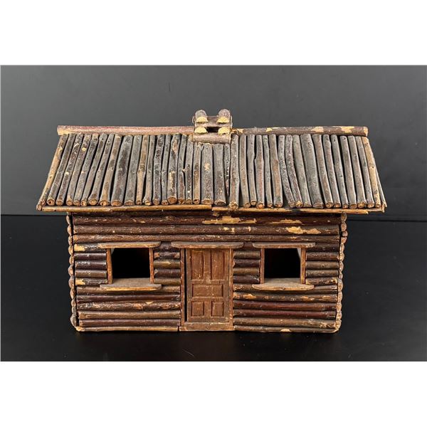 Tramp Art Adirondack Hickory Log Cabin Model