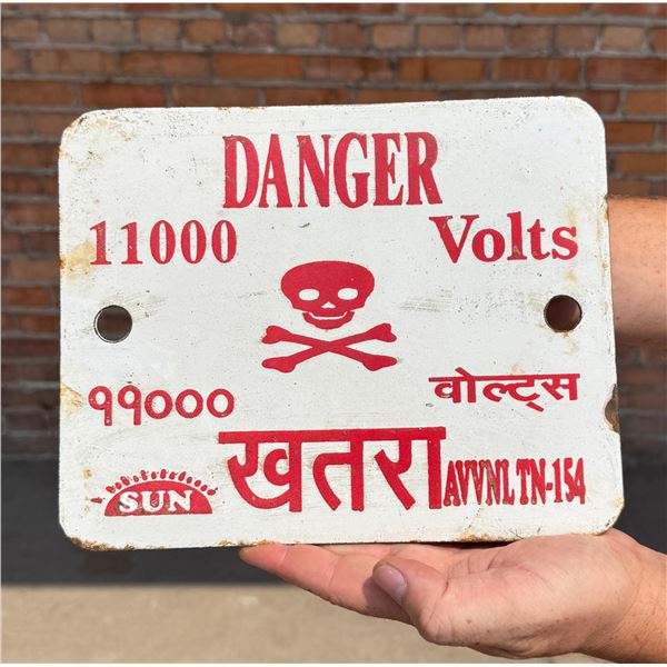 Danger 11000 Volts India Porcelain Warning Sign
