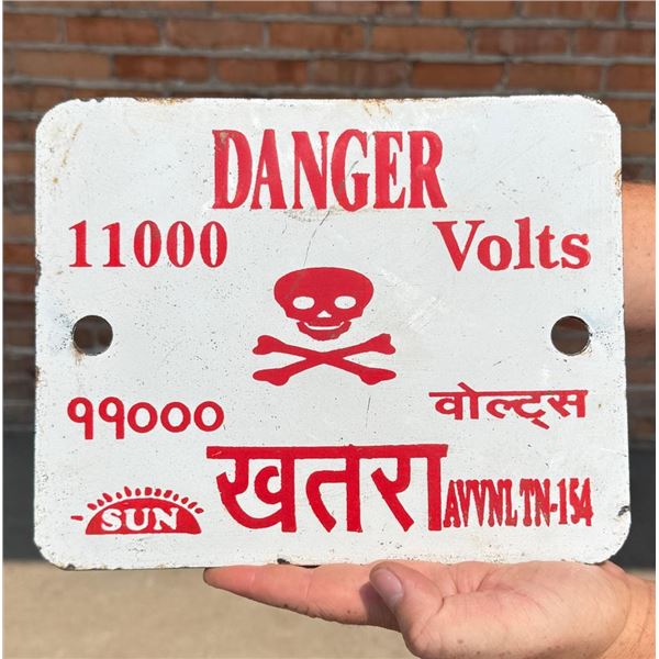 Danger 11000 Volts India Porcelain Warning Sign