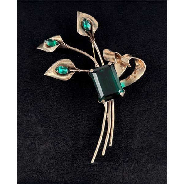 Sterling Silver Rhinestone Flower Brooch