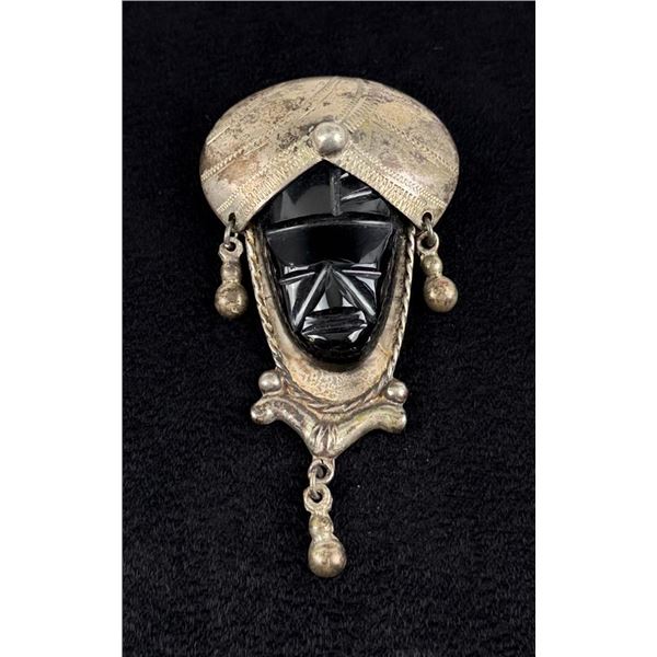 Taxco Sterling Silver Onyx Blackamoor Brooch