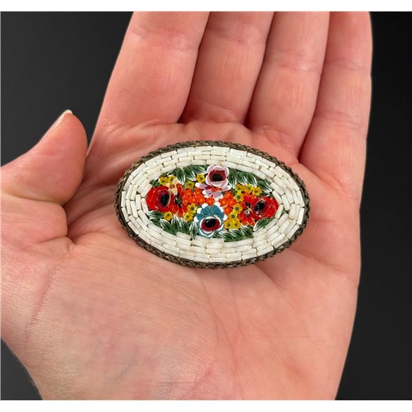 Italian Micro Mosaic Floral Brooch