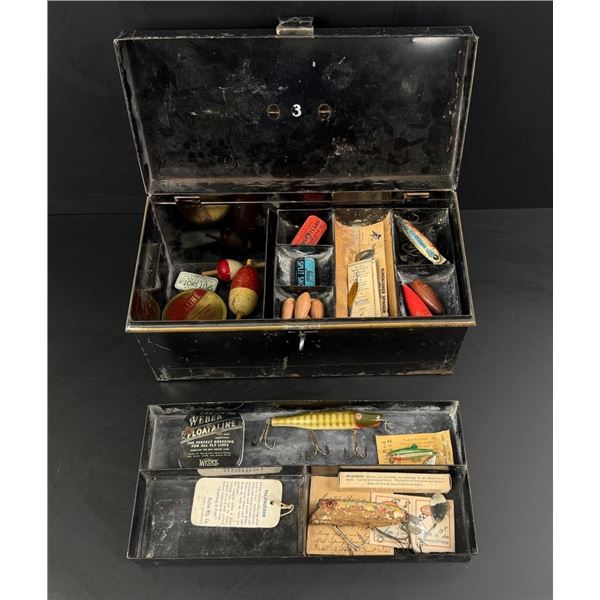 Antique Fishing Tackle Box & Contents