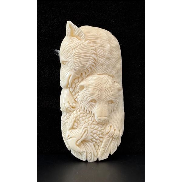 Carved Bone Wolf Bear Eagle Medallion