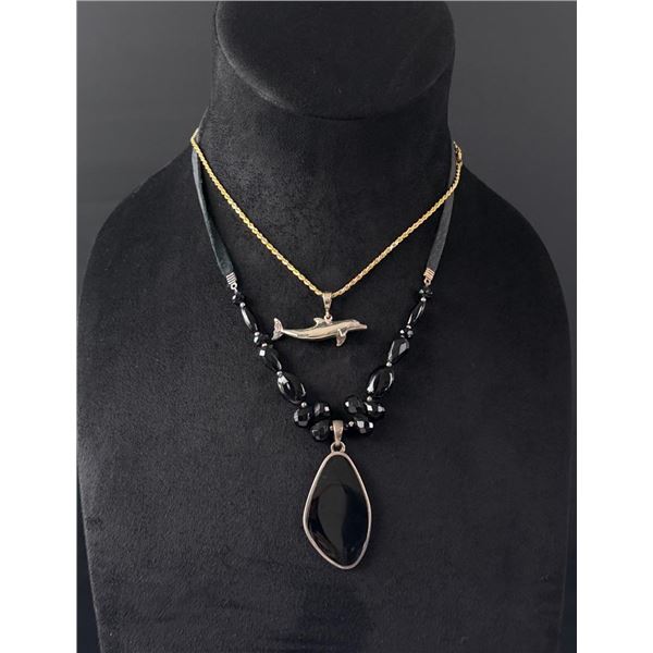 Sterling Silver Dolphin and Onyx Necklaces