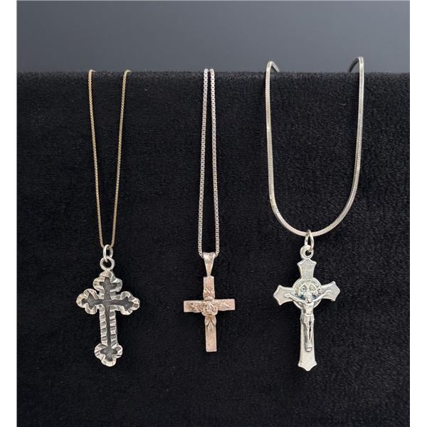 Collection of Sterling Silver Cross Necklaces