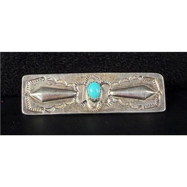 Navajo Sterling Silver Turquoise Bar Brooch