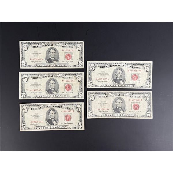Collection of $5 Red Seal Currency Notes