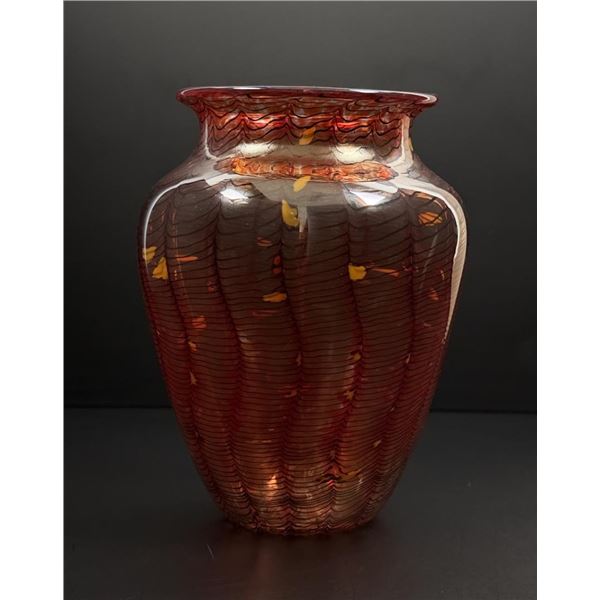 Signed Art Glass Pulled Feather Iridescent Vase