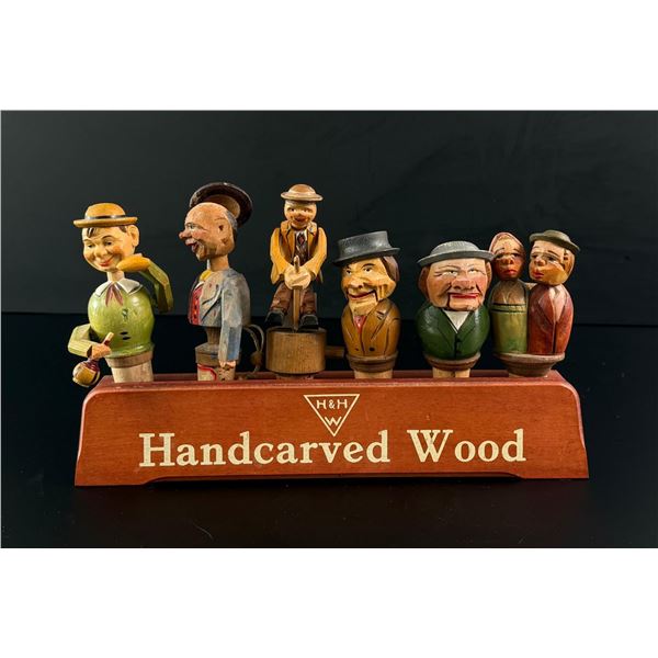 Anri Carved Wood Mechanical Bottle Stopper Set