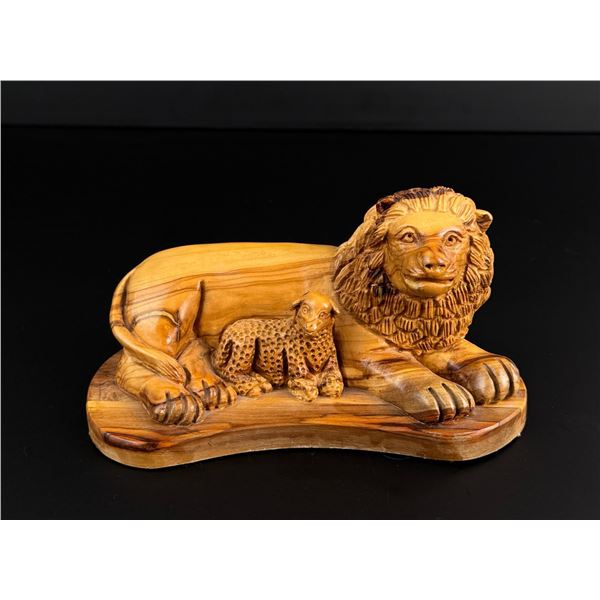 The Lion and the Lamb Olive Wood Carving