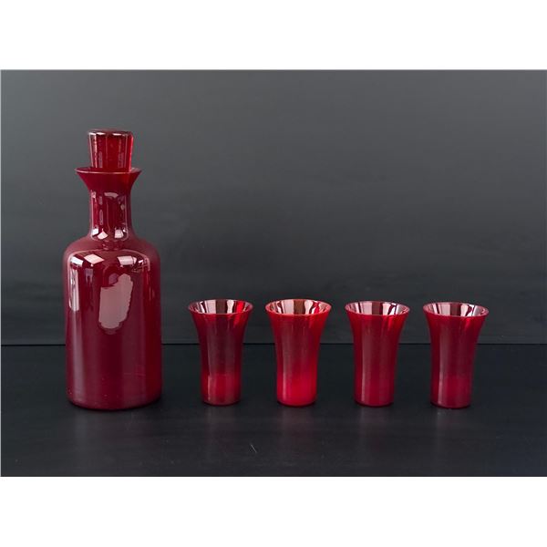 Cranberry Glass Decanter Set
