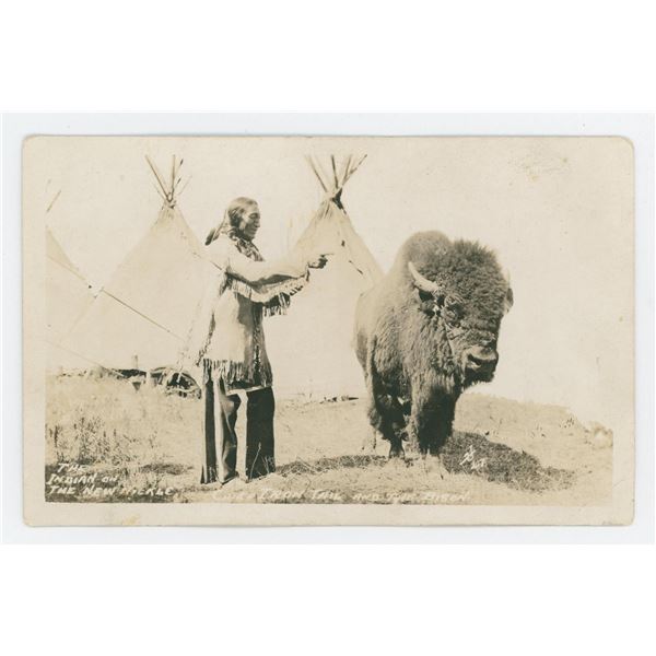 Chief Iron Tail and the Bison RPPC Postcard