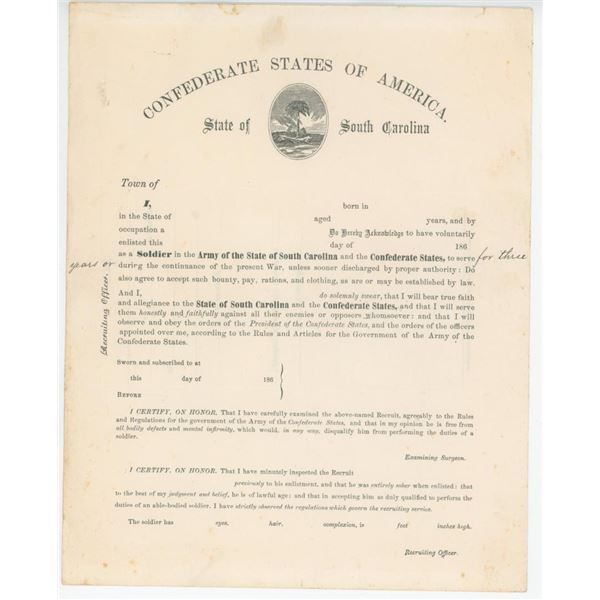 Confederate States of America Enlistment Form