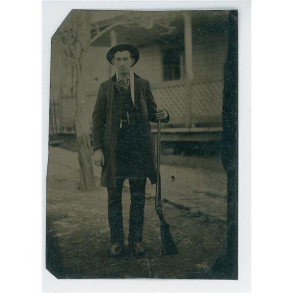 Man with SXS Double Barrel Shotgun Tintype Photo