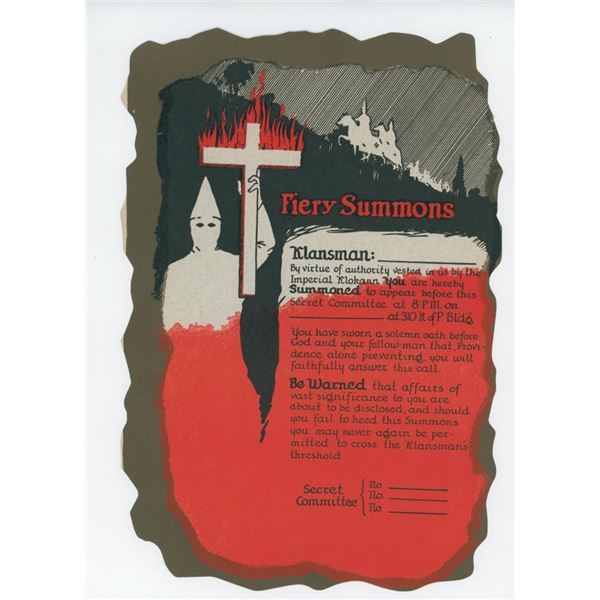 Ku Klux Klan KKK Fiery Summons Broadside