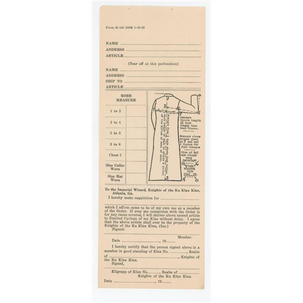 Ku Klux Klan KKK Robe Order Form