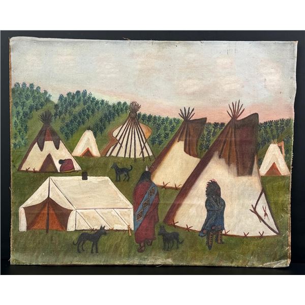 Folk Art Native American Indian Village Painting