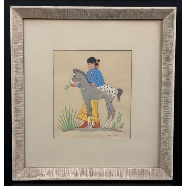 Harrison Begay Girl with Horse Serigraph