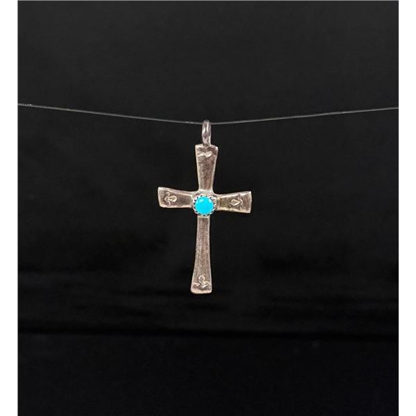 Navajo Sterling Silver Turquoise Cross Pendant