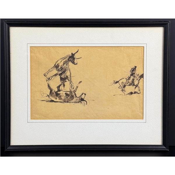 Edward Borein Cow Tipping Drawing