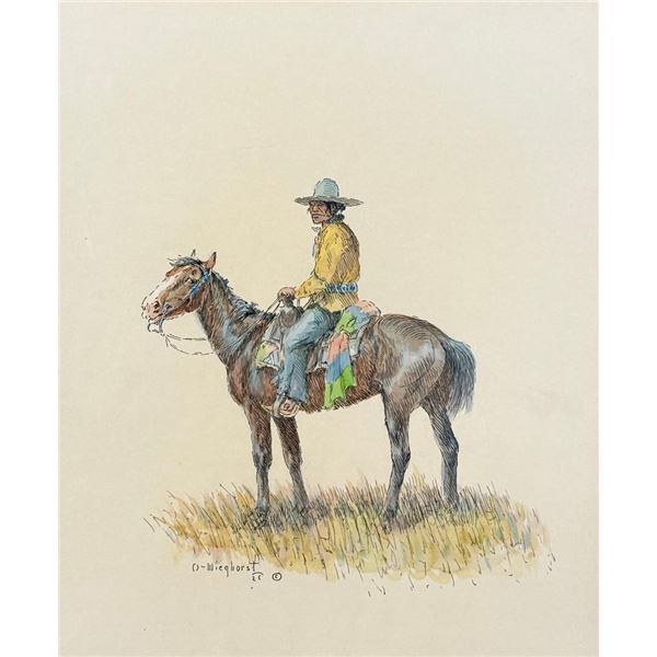 Olaf Wieghorst Cowboy on Horseback Painting