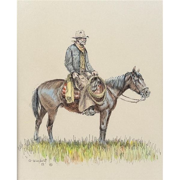 Olaf Wieghorst Cowboy on Horseback Painting