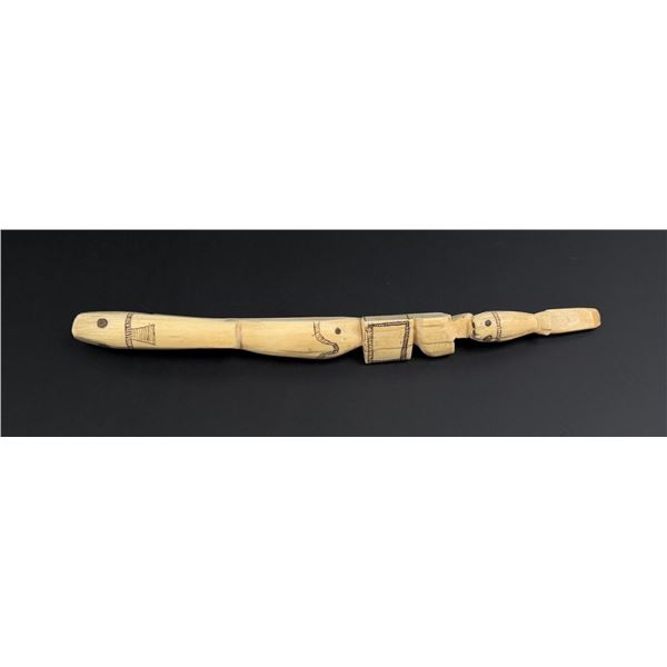 Alaskan Inuit Eskimo Carved Ivory Scrimshaw Handle