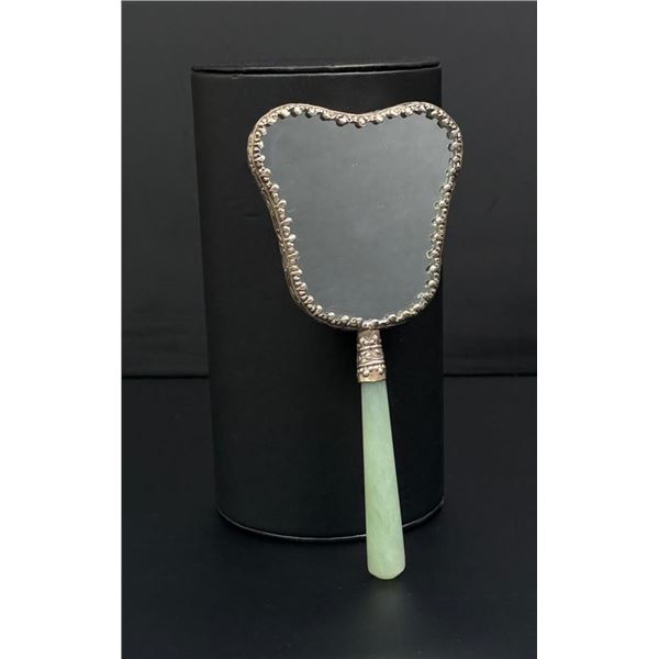 Chinese Enamel and Jade Hand Mirror