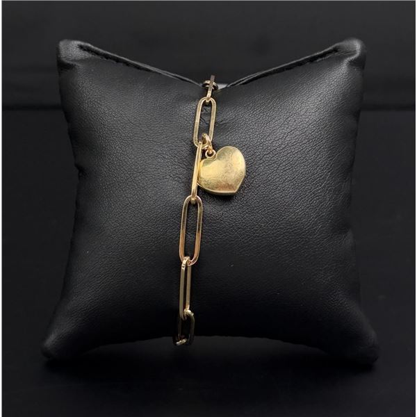 14K Gold Paperclip Link Heart Bracelet