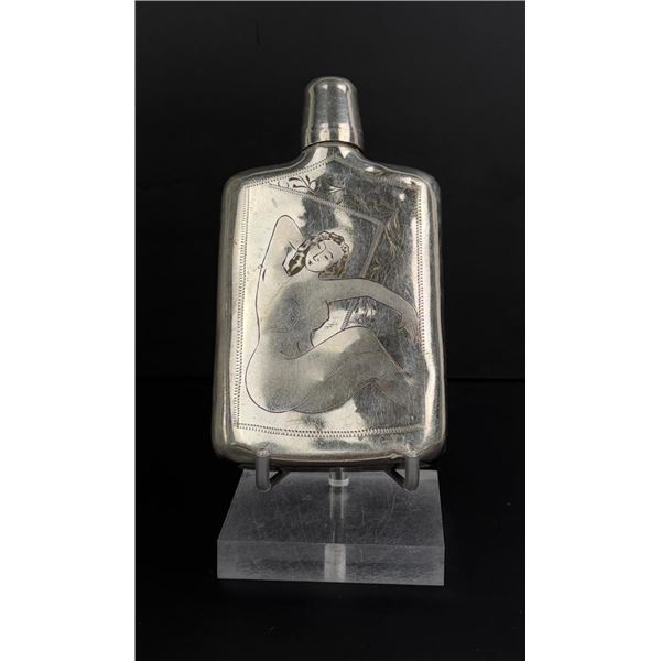 Montana Cowboy Saloon Nude Engraved Whiskey Flask